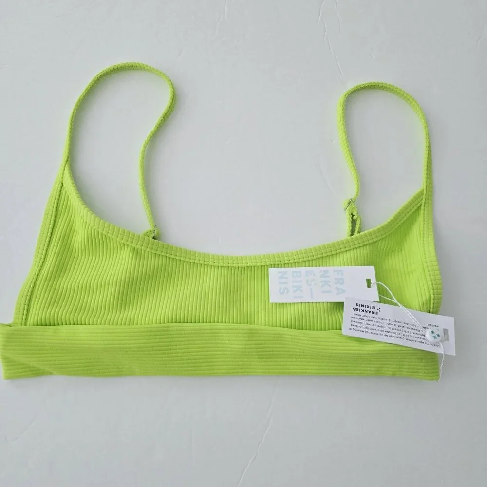 NEW Frankie’s‎ Bikinis - Size L Gavin Ribbed  Swim Bikini Top In Slime Neon